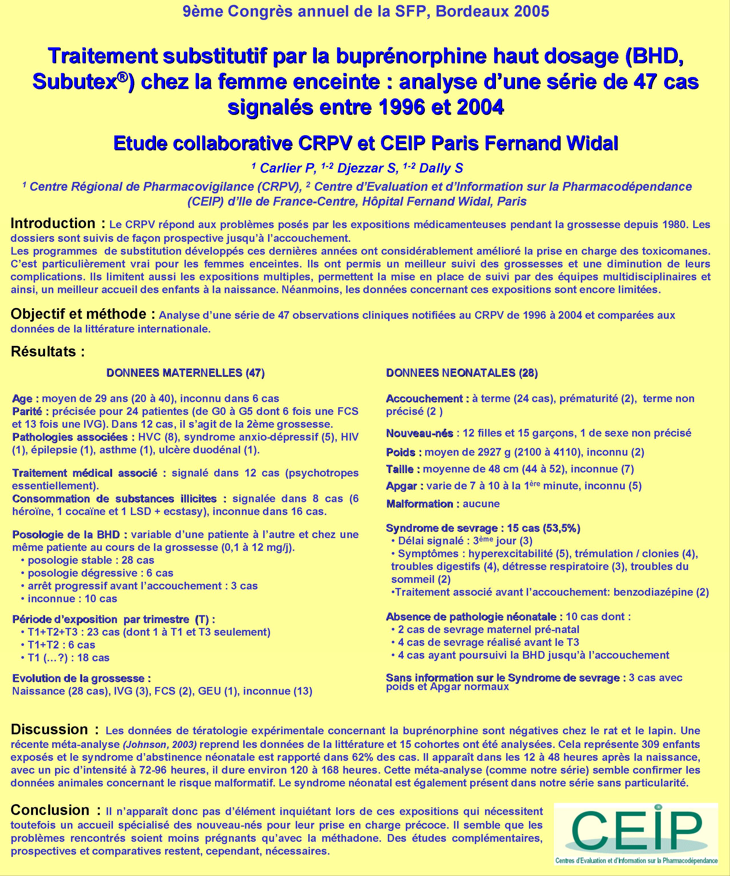 Subutex et Grossesse (Société Française de Pharmacologie 2005 ...